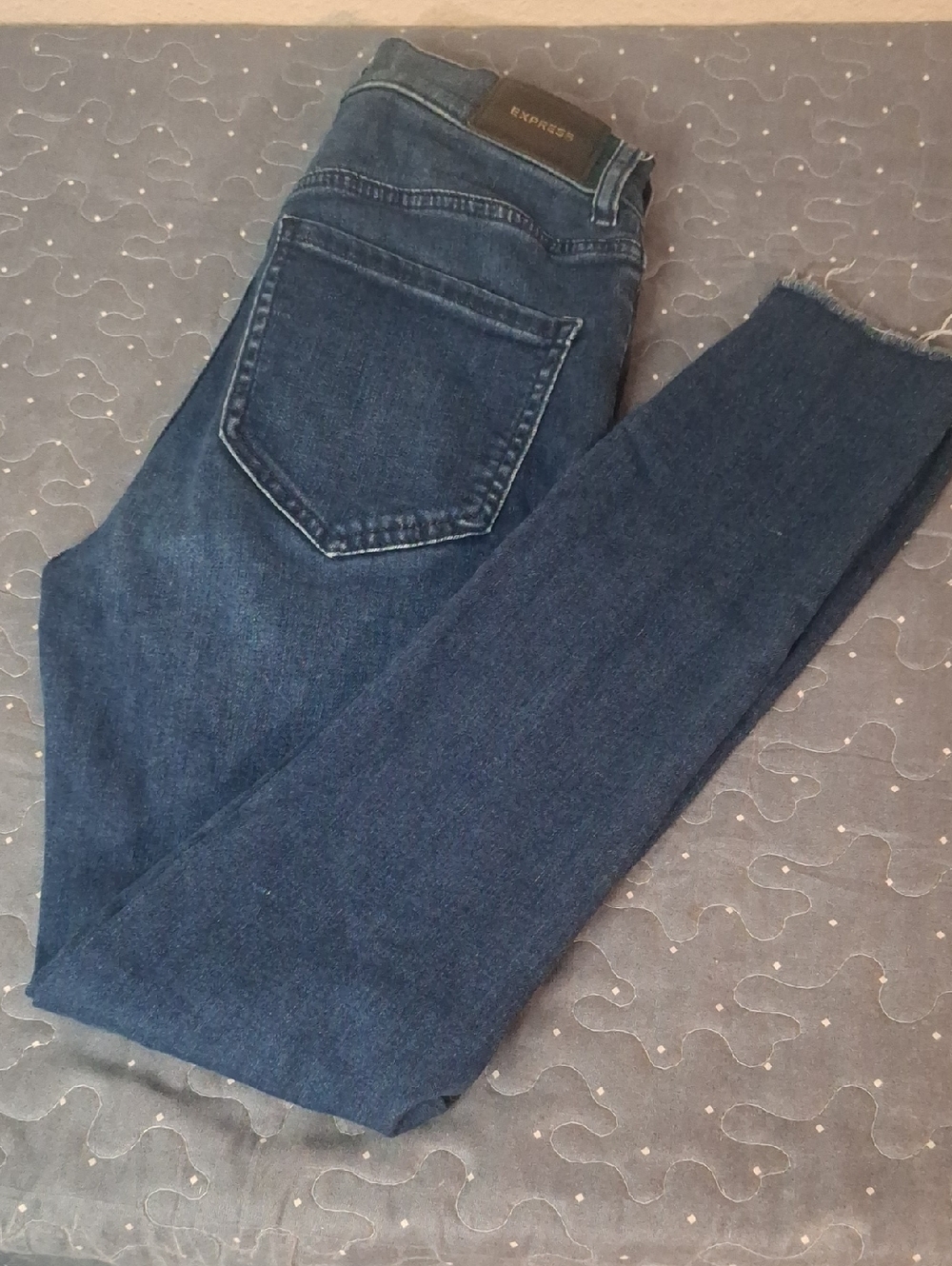Express High Rise Blue Skinny Jeans with Frayed Hem size 2